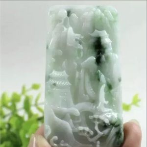 Certified Grade "A" Natural Emerald Green Jadeite Jade Pendant Landscape 535458